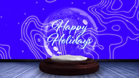 Animation of christmas season&#039;s greetings text in snow globe and shooting star on blue background