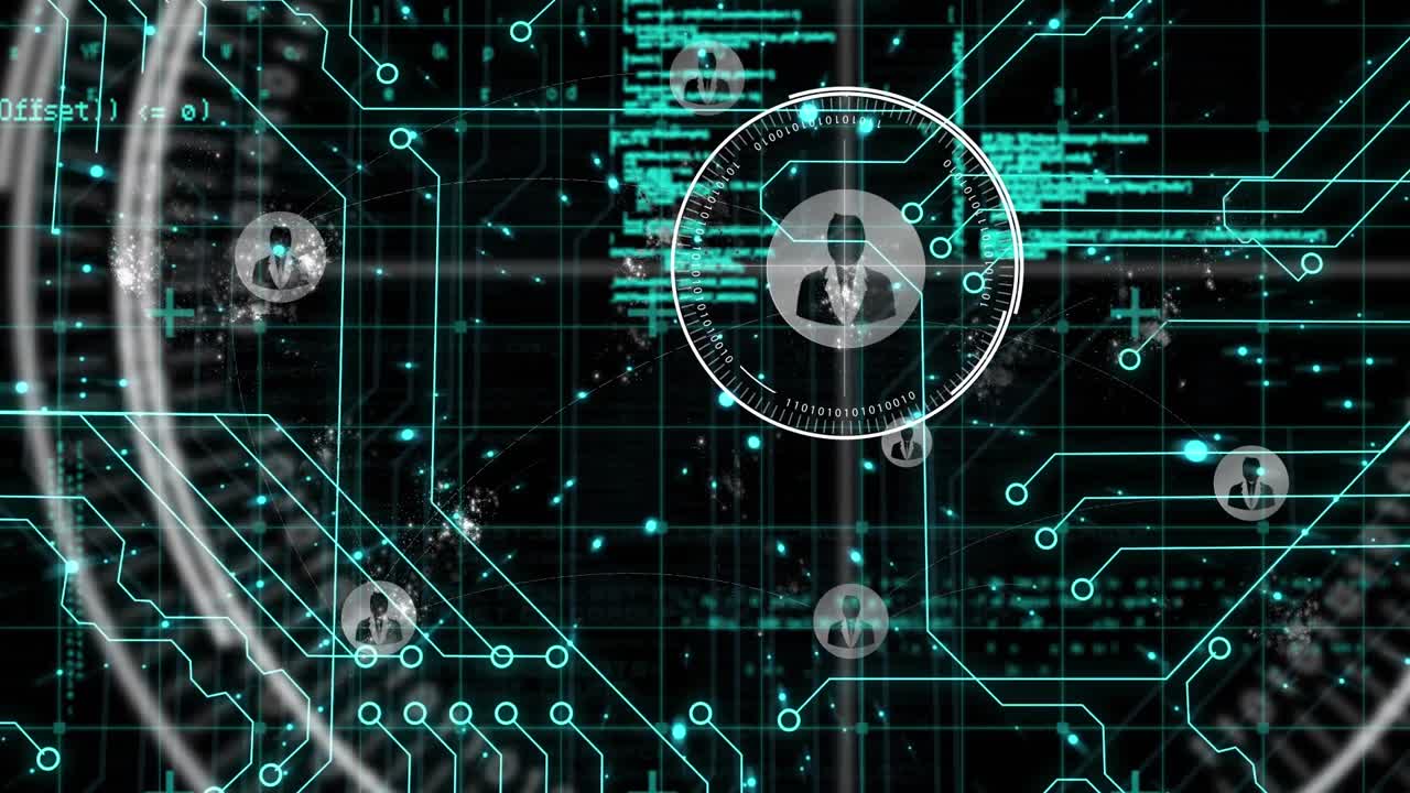 Animation of scope scanning over data processing on black backgorund