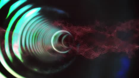 animation of dna strand spinning, glowing circles spinning in tunnel of glowing lights