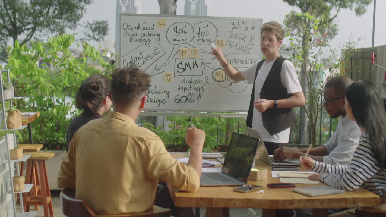 Business meeting with social media marketing strategy presentation