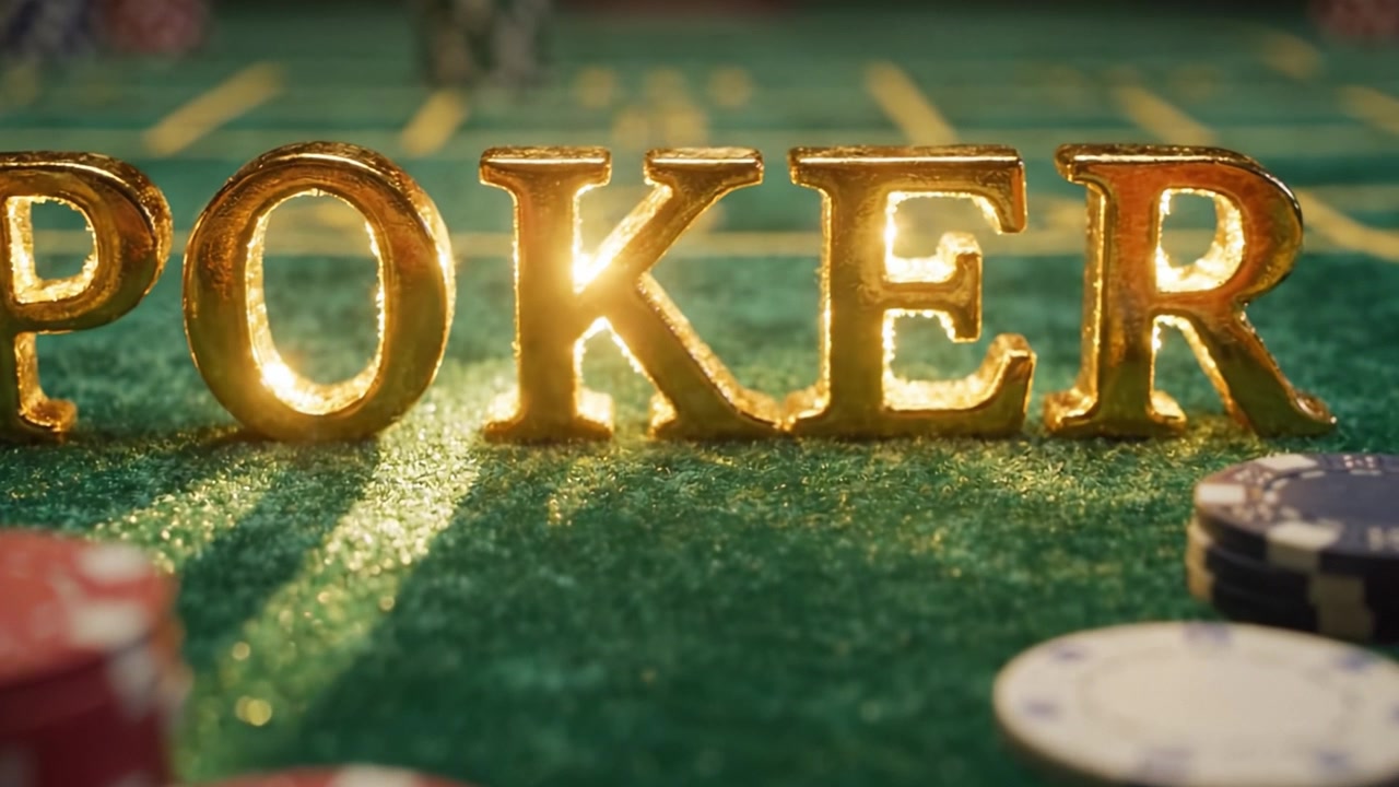 Uno sguardo ravvicinato alle fiches da poker e all'insegna luminosa del poker su un tavolo di feltro, che mette in mostra l'atmosfera intensa del gioco e le entusiasmanti opportunità di scommessa.