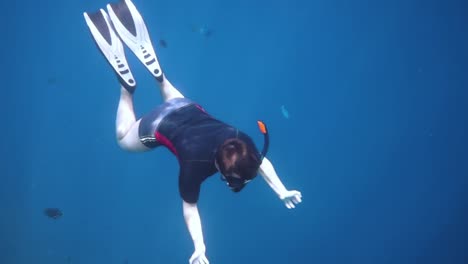 Snorkeler-Coral-reef-in-the-Maldives