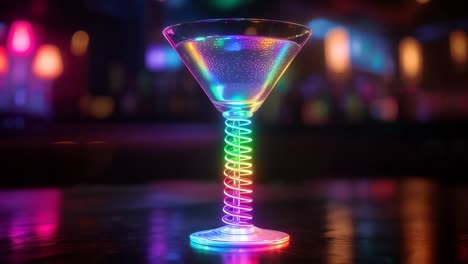 colorful neon martini glass at a nightclub