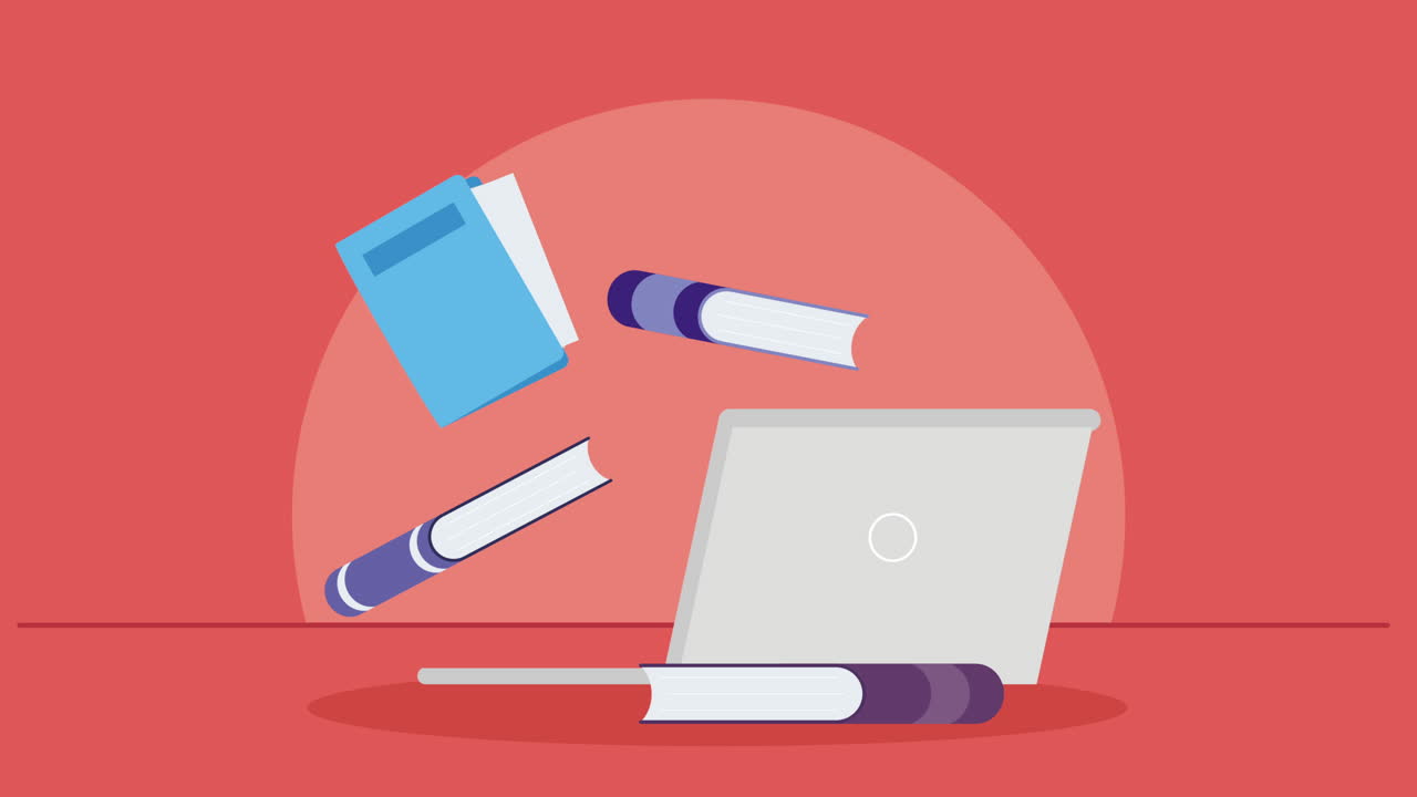 laptop computer with books animation