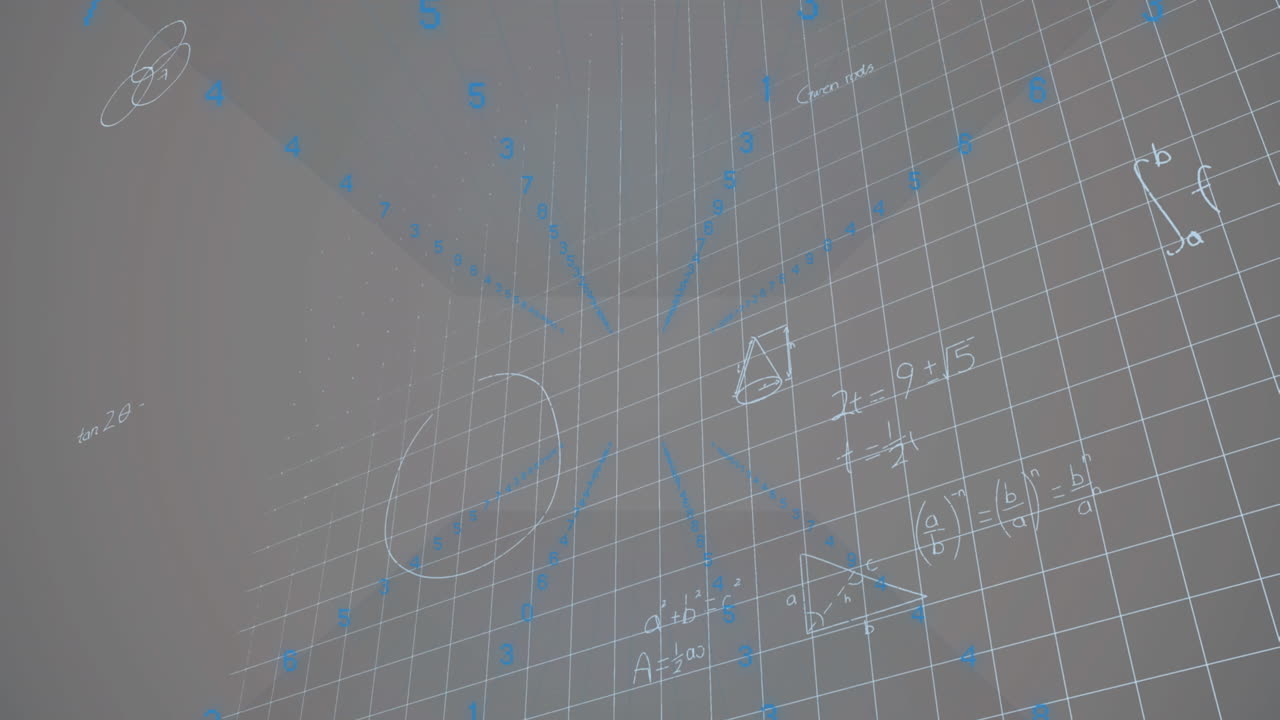 베이지색 배경에 숫자, 기하학 및 수학 공식의 애니메이션