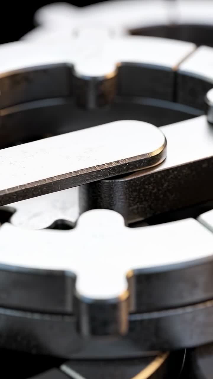 Primo piano di un intricato meccanismo metallico che si muove fluidamente