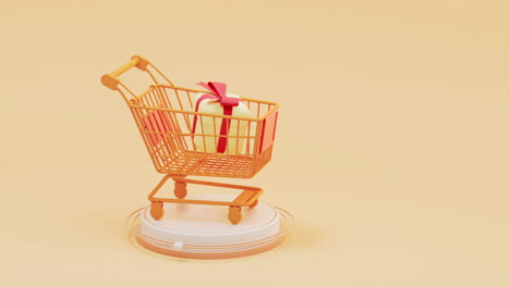 animación de bucle del carrito de compras y regalos, renderización en 3d.