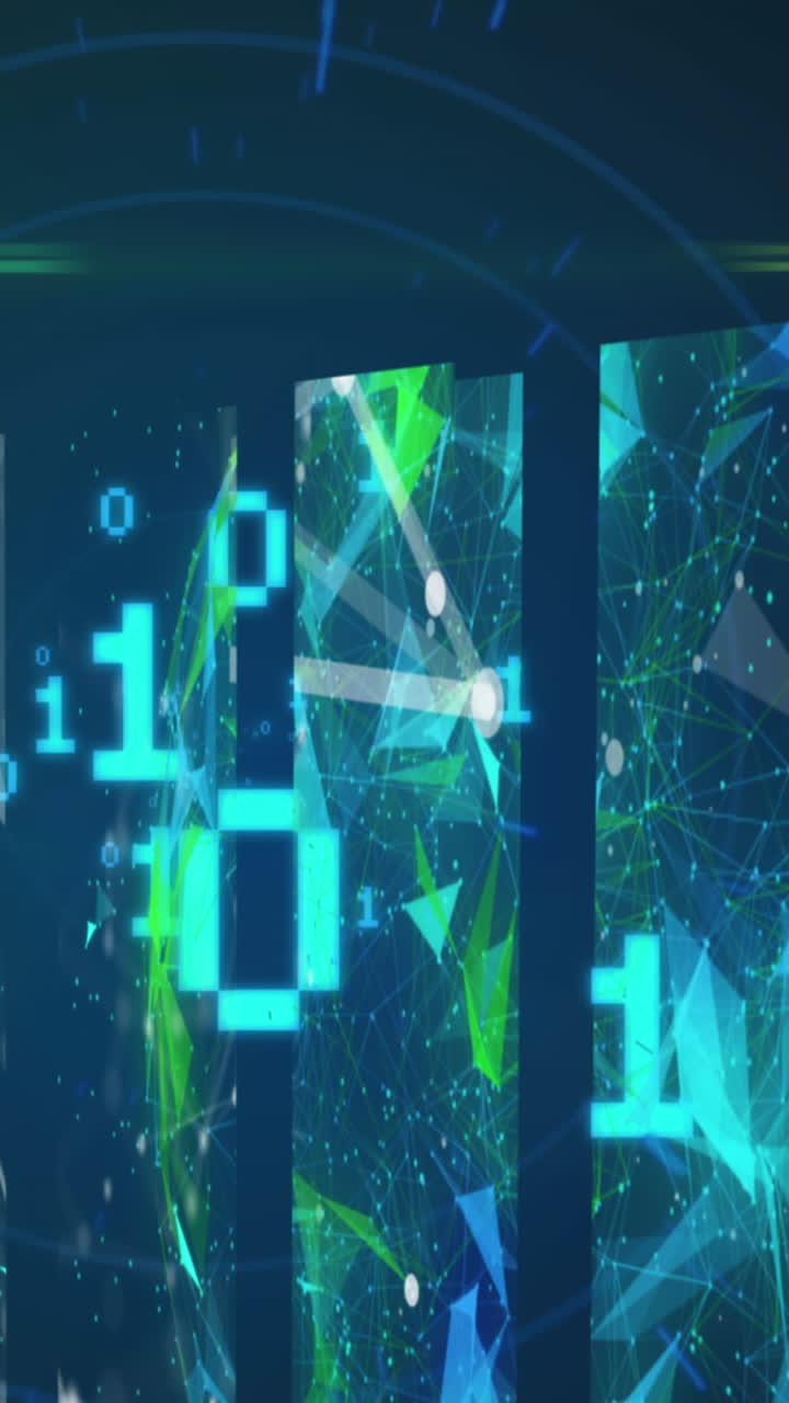 Animation of binary coding and shapes on black background