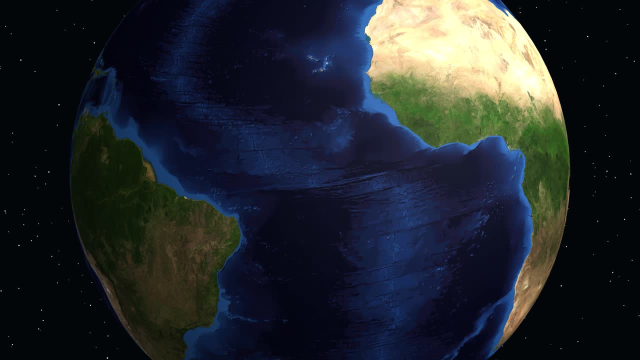 Un globo digitale ruota e ingrandisce il Sud America, evidenziando Belém con informazioni demografiche.