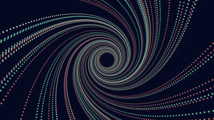 Swirling vortex of color dynamic lines in motion on dark background