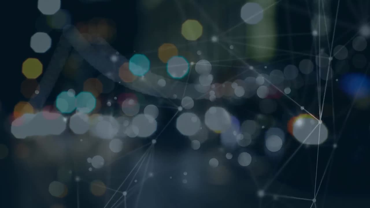 어두운 배경에 반 ⁇ 이는 불빛을 통해 연결 네트워크의 애니메이션