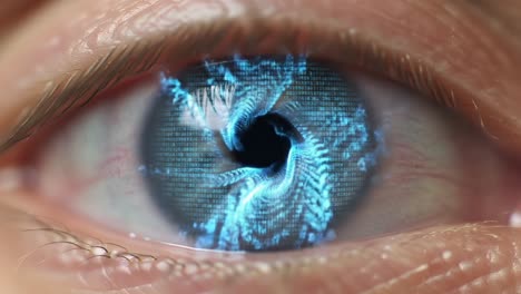 a glimpse into the digital realm: the eye as a portal to a data-driven universe, merging biological and technological elements in surreal imagery