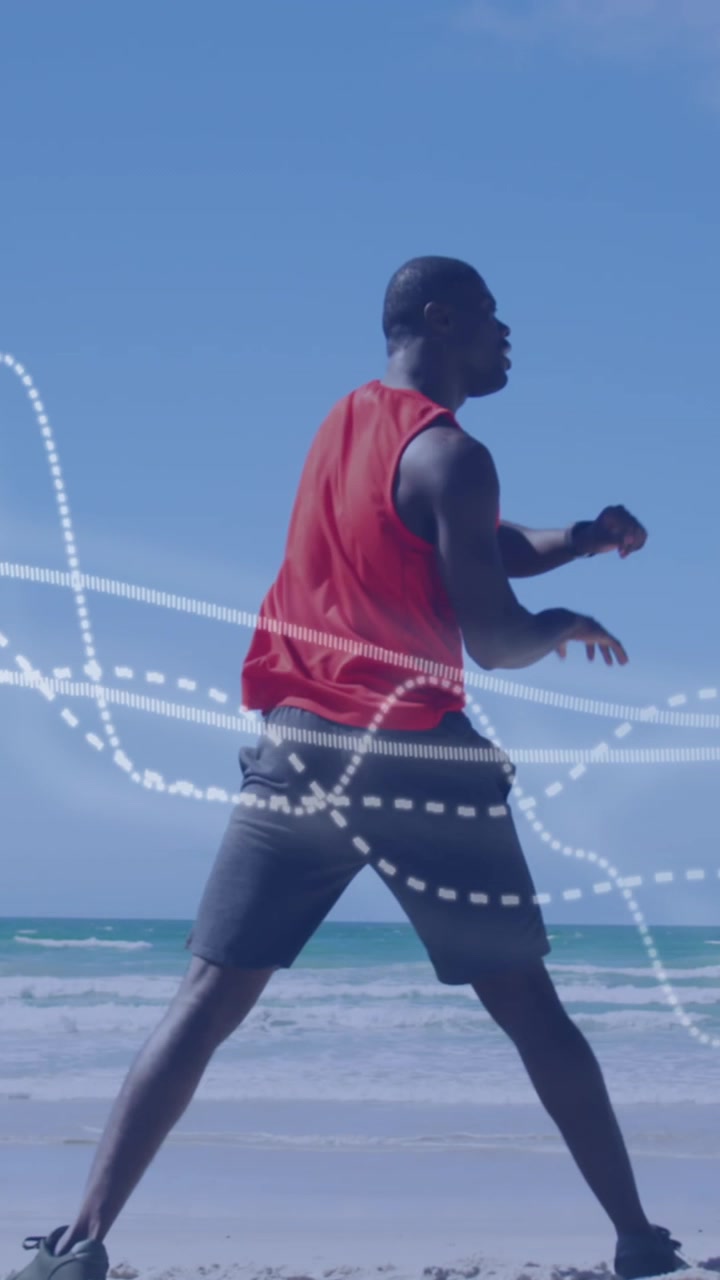 Animation of lines over an exercising african american man