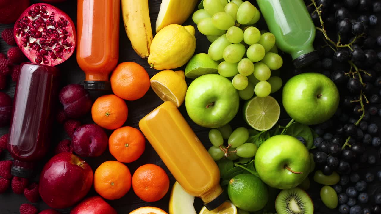 varias frutas y verduras saludables formadas en la composición del arco iris