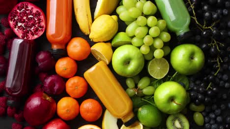 various healthy fruits and vegetables formed in rainbow composition