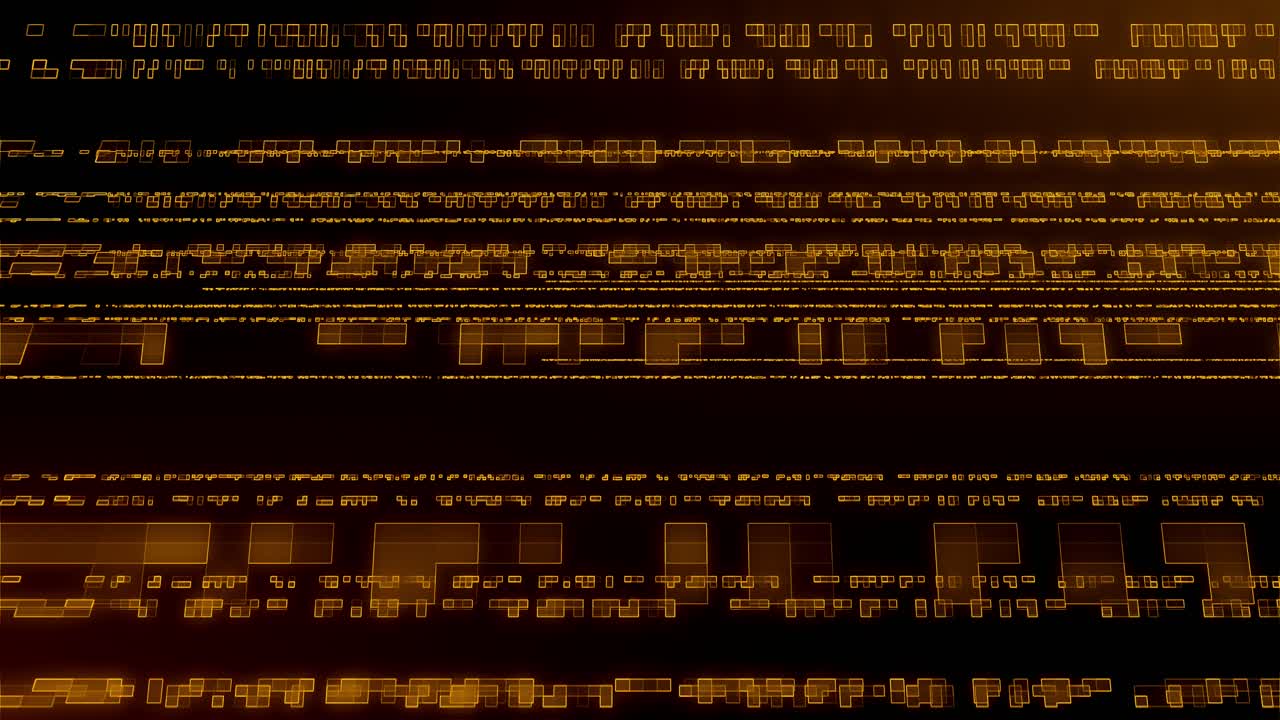 Abstract animation of abstract and dynamic yellow digital data block streams