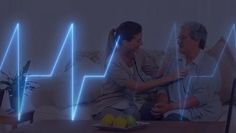 animación de la línea de vida sobre la mujer médico caucásico con el paciente mayor