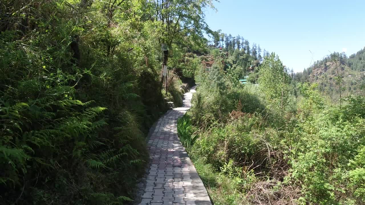 The road runs through the middle of the mountains.