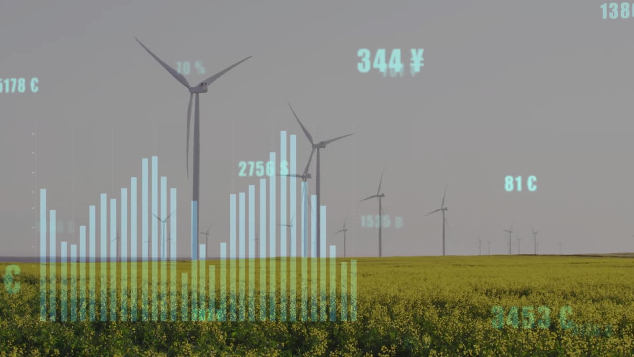 풍력 터빈을 통해 금융 데이터 처리의 애니메이션