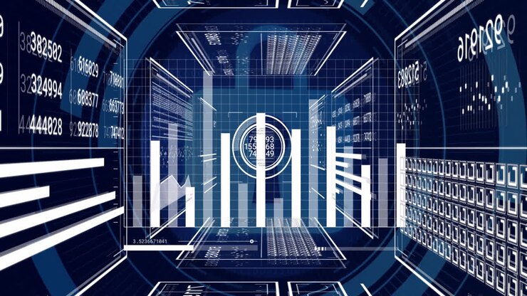 In school, animation showing digital data charts and graphs in virtual blue space