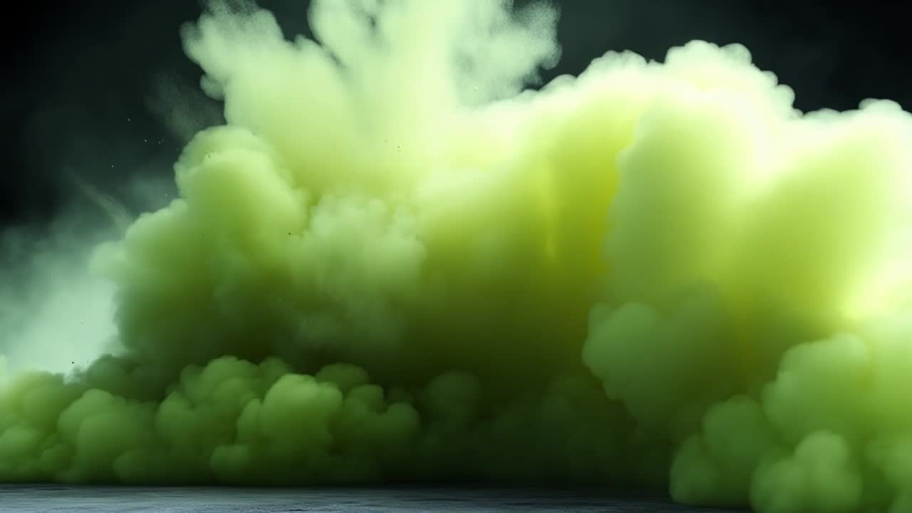 Dramatic green smoke fills air. A thick cloud of green smoke rises ...