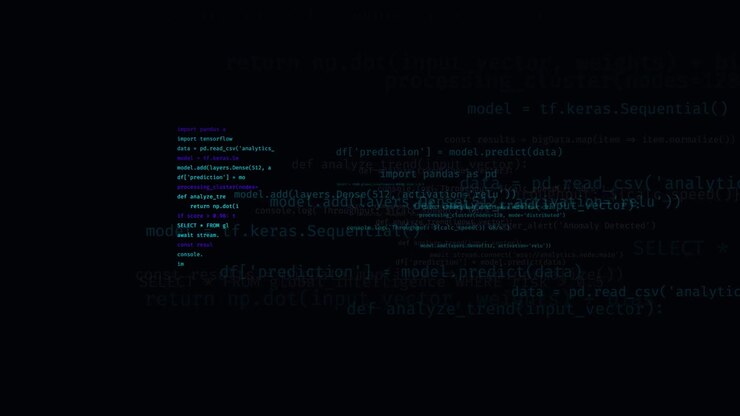 Abstract Digital Code Scrolling on Dark Background