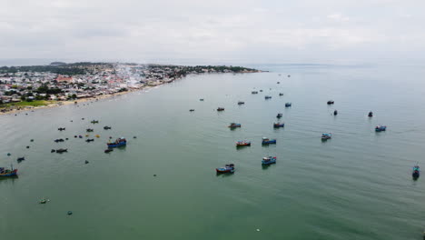 fishing boats floating on the coast of mui ne in bin thuan, vietnam