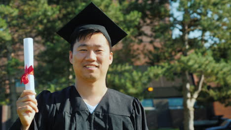 portrait of an asian man in graduate clothes college graduation concept