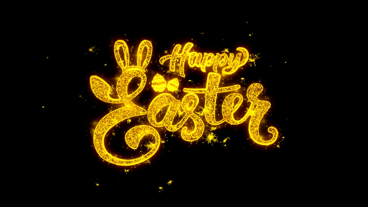 Tipografia Buona Pasqua scritta con particelle dorate, scintille e fuochi d'artificio