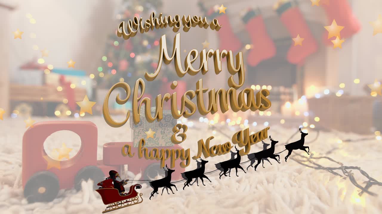 산타클로스 위 에 있는 메리 크리스마스 텍스트 의 애니메이션