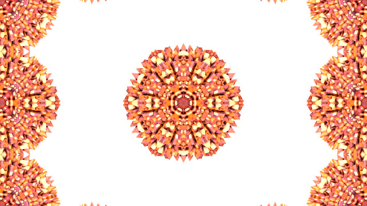fondo abstracto poli geométrico bajo como un efecto de vidriera o caleidoscopio en movimiento en 4k. animación en bucle 3d, imágenes sin costuras en el popular estilo poli bajo. color naranja v1