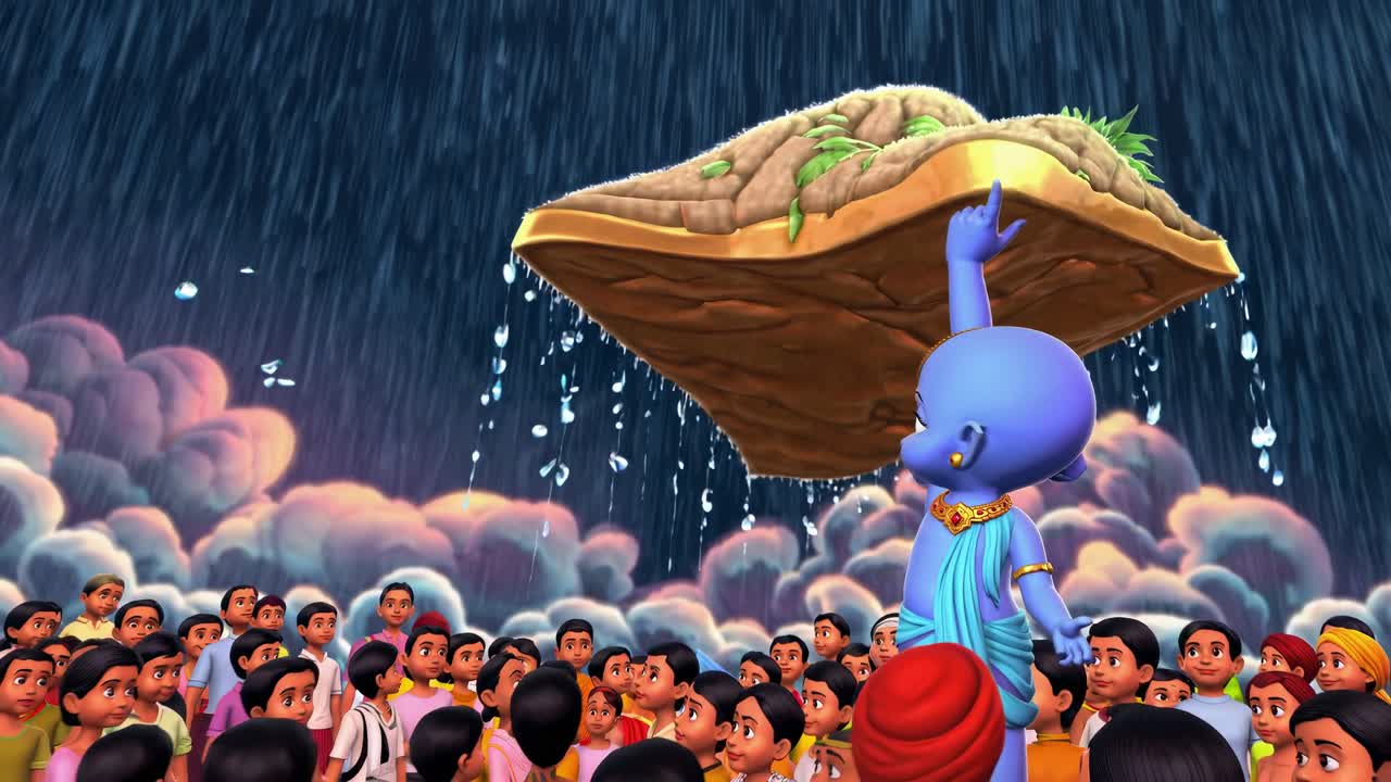 크리슈나가 산을 들어올리는 모습