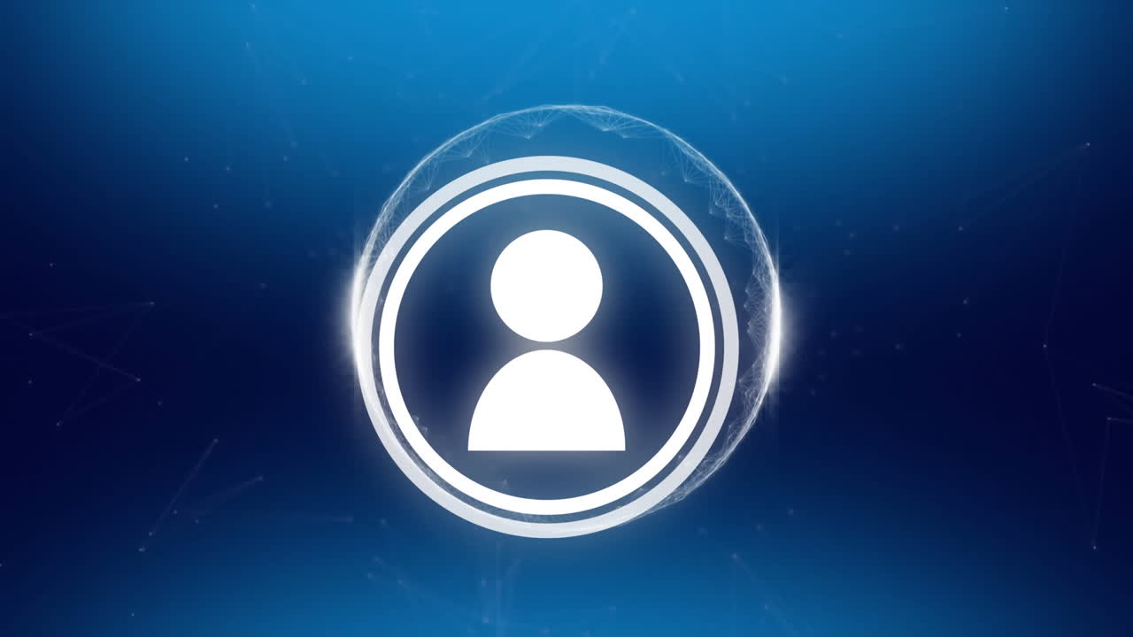 animación del icono de una persona que se mueve sobre un globo giratorio, sobre un fondo azul