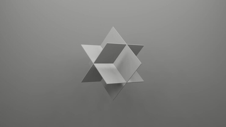 Gri arka plan üzerinde rastgele yönde dönen geometrik şekil 3 boyutlu render. Soyut basit kesintisiz döngü animasyonu.