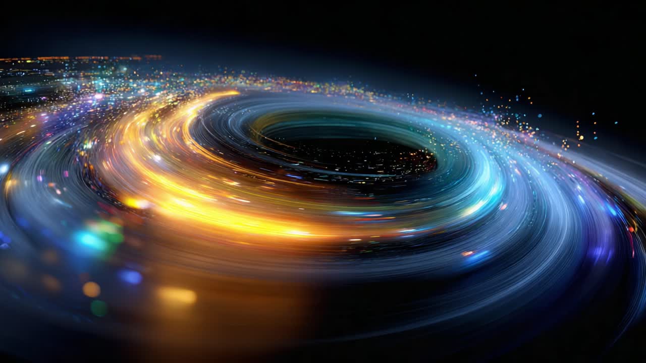 A Stunning Visual Exploration of Cosmic Motion: Captivating Swirls of Light and Color Representing an Artistic Interpretation of a Black Hole Phenomenon