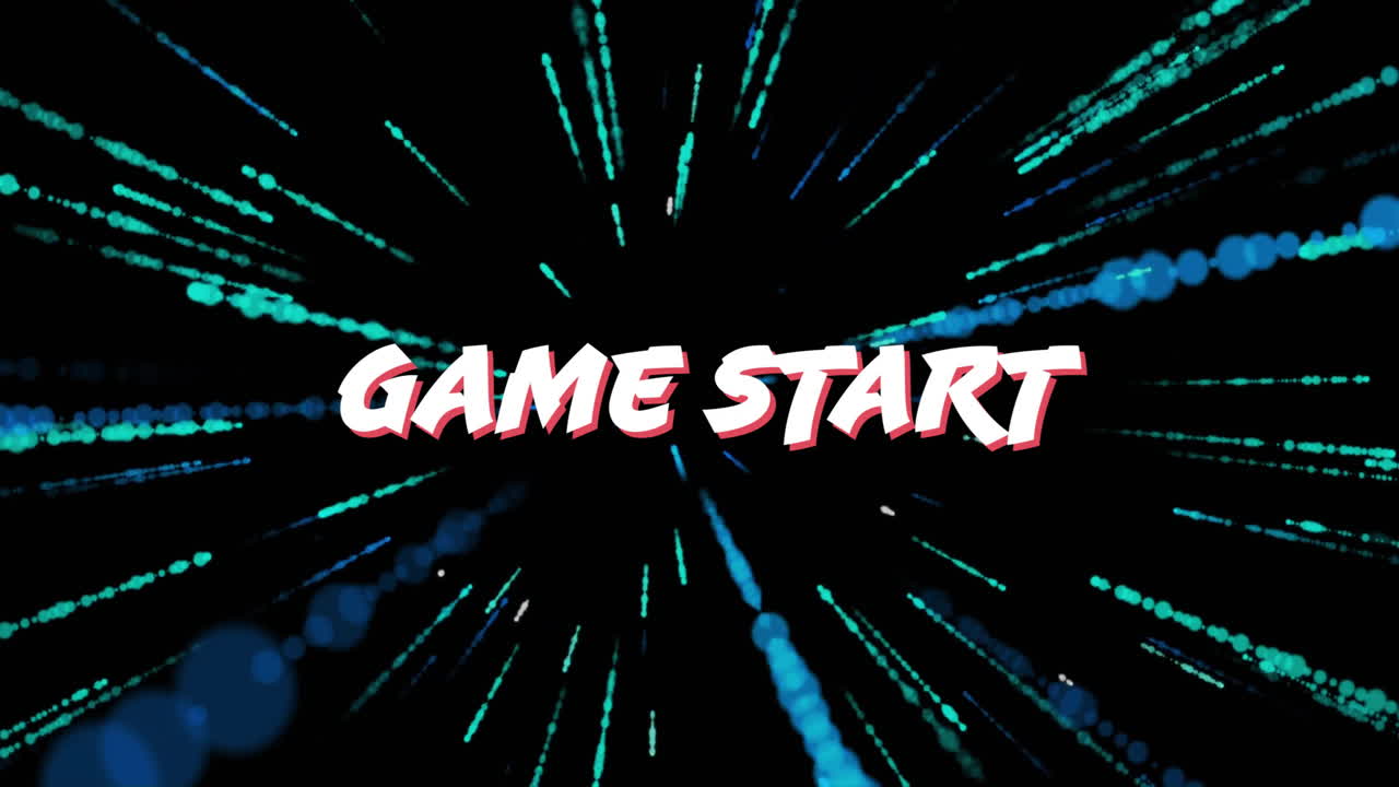 Animation of dynamic blue light streaks on black background for game start