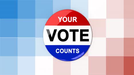 animation of your vote counts badge with american flag on red, white and blue pixels