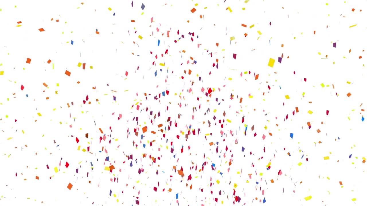 Animazione di coriandoli multicolori che cadono su sfondo bianco