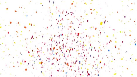 animation of multi coloured confetti falling over white background