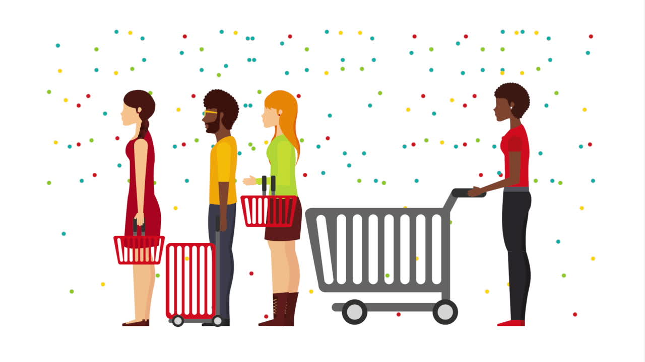 personas con carros de compras y cestas