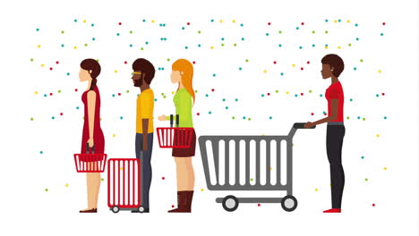 personas con carros de compras y cestas