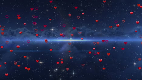 animación de puntos de luz y corazones sobre nubes