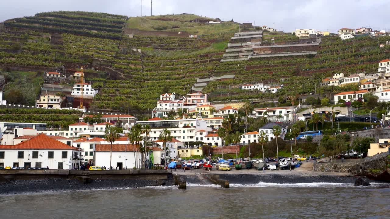 Black stone beach in Câmara de Lobos, Madeira