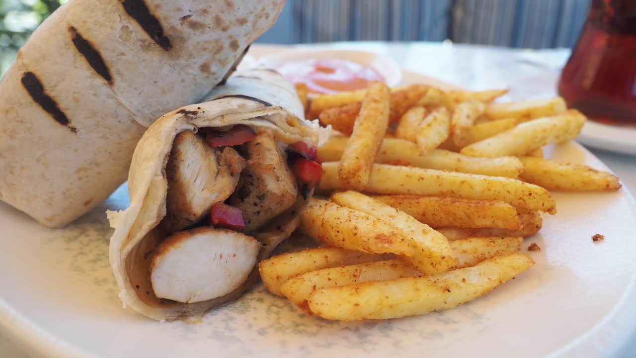 Chicken wrap with fries