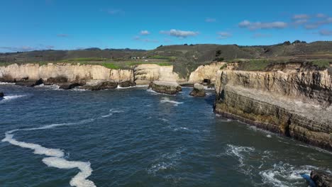 Aerial-view-of-Shark-Fin-Cove,-Daven-Port-California