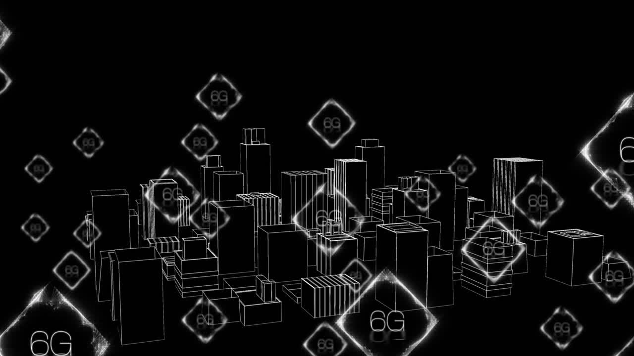 도시 풍경 위의 6g 텍스트의 애니메이션