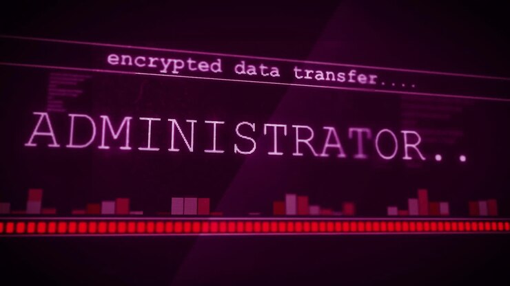 Animation of text and data processing over dark background