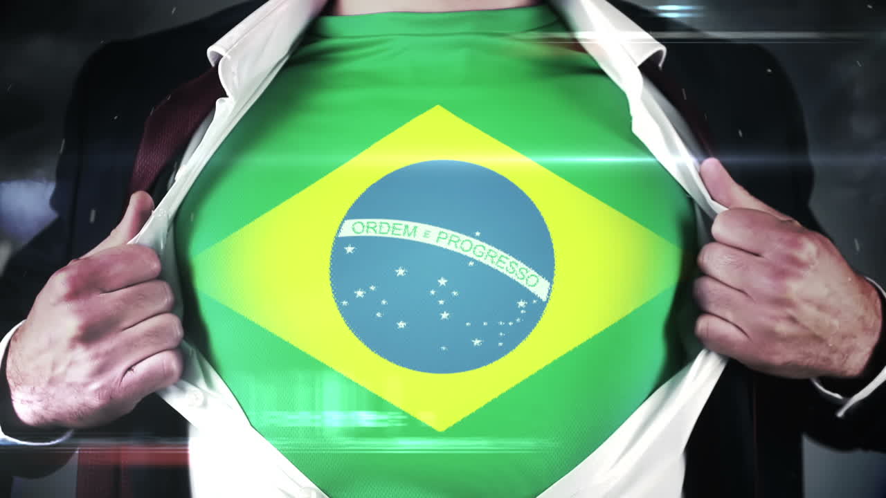 Forretningsmand åbner skjorte for at afsløre brasiliansk flag