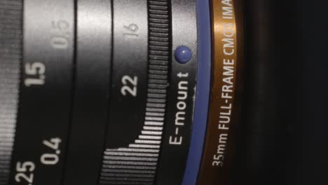 close-up of a 35mm e-mount full-frame camera lens