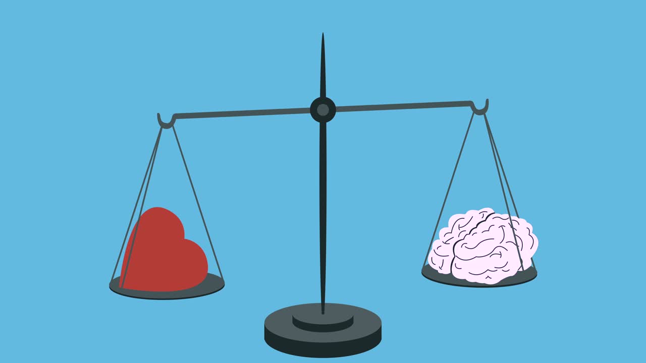 el corazón contra el cerebro en la balanza